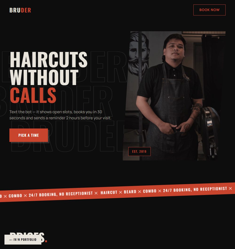 Live demo: BRUDER barbershop website
